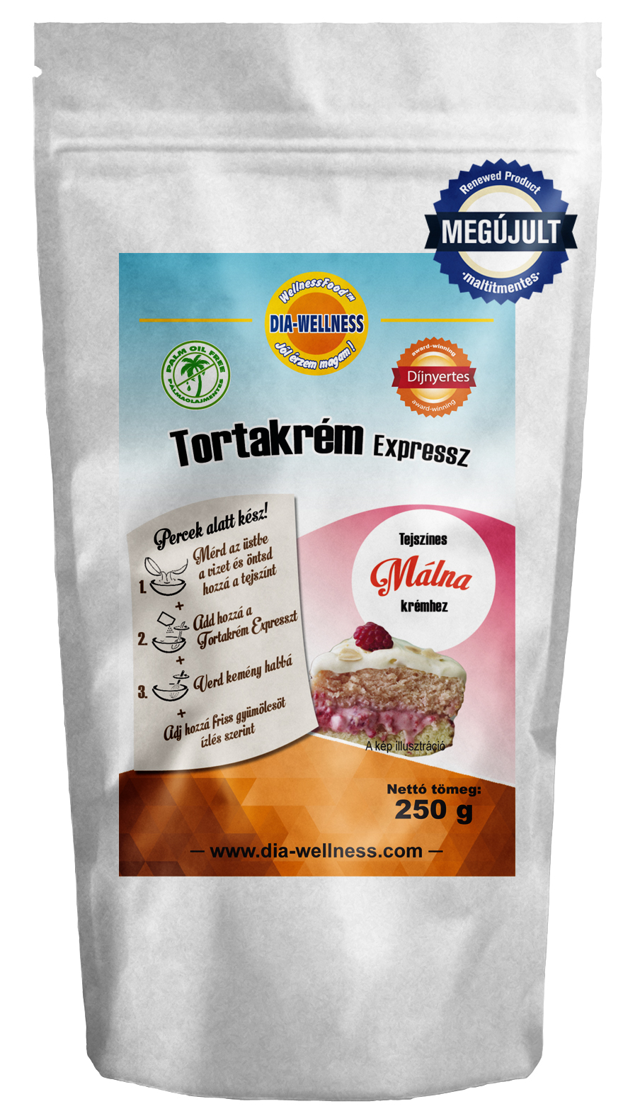 Maltit mentes Dia-wellness Tortakrém Express Málna ízű